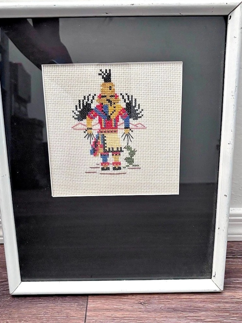Vintage Framed Needlepoint Native American Kachina 15”x12”